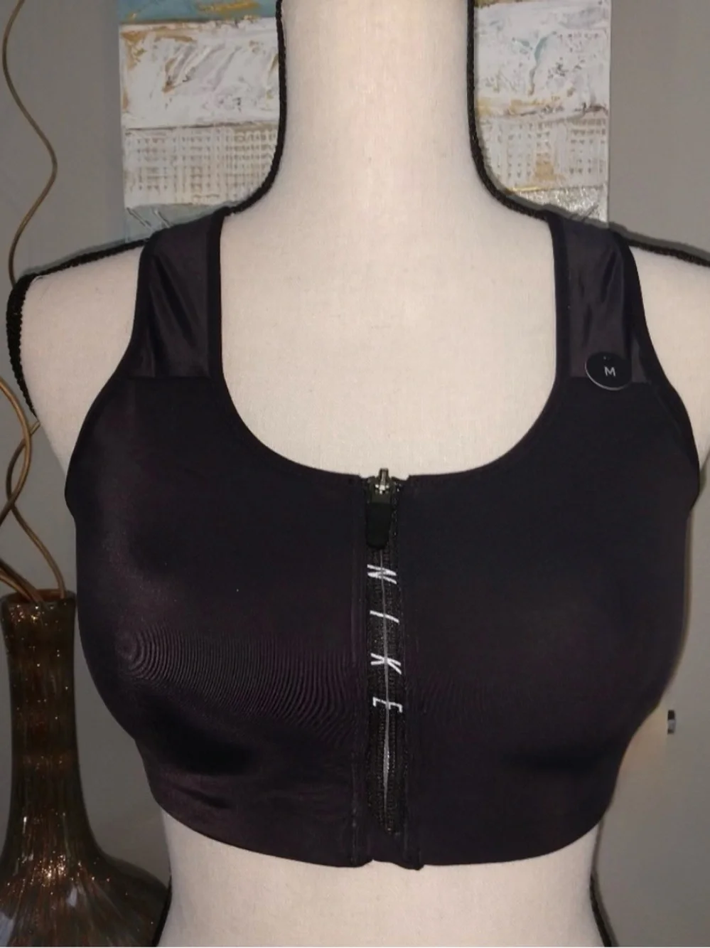 Nike Black Front-Zip Medium Support Sports Bra